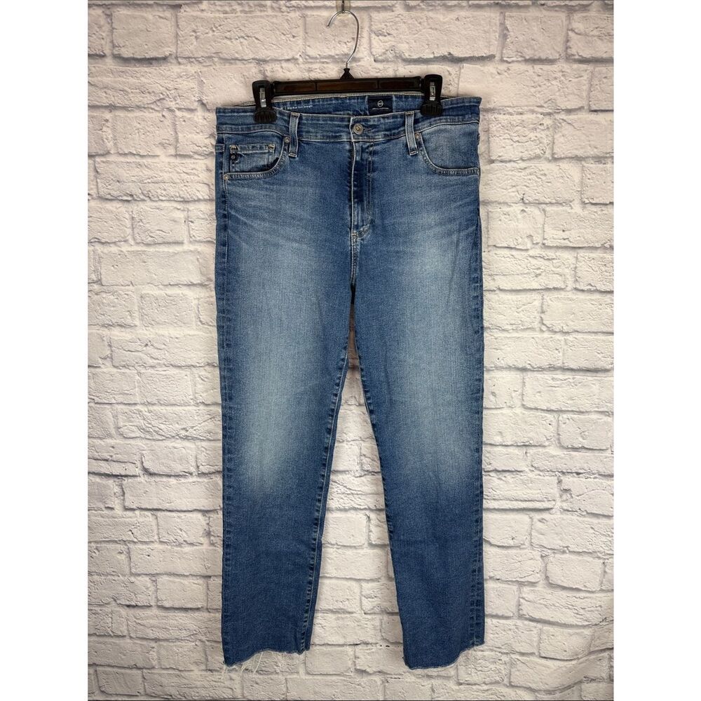 AG Adriano Goldschmied Mari Mid-Rise Slim Straight Frayed Jeans Size 32
